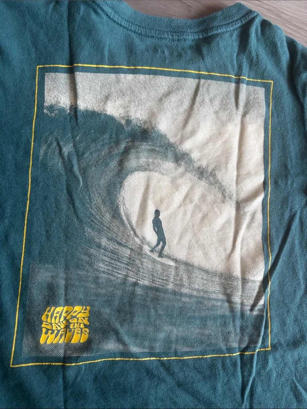 Old Navy Teal Short-Sleeve Tee with Yellow 'Happy Waves' Graphic